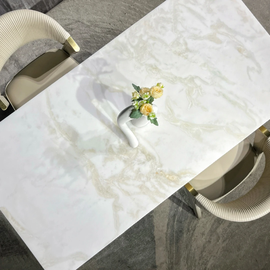 【新芬迪白】天然奢石餐桌轻奢时尚客厅家用简约极简意式长方形白色