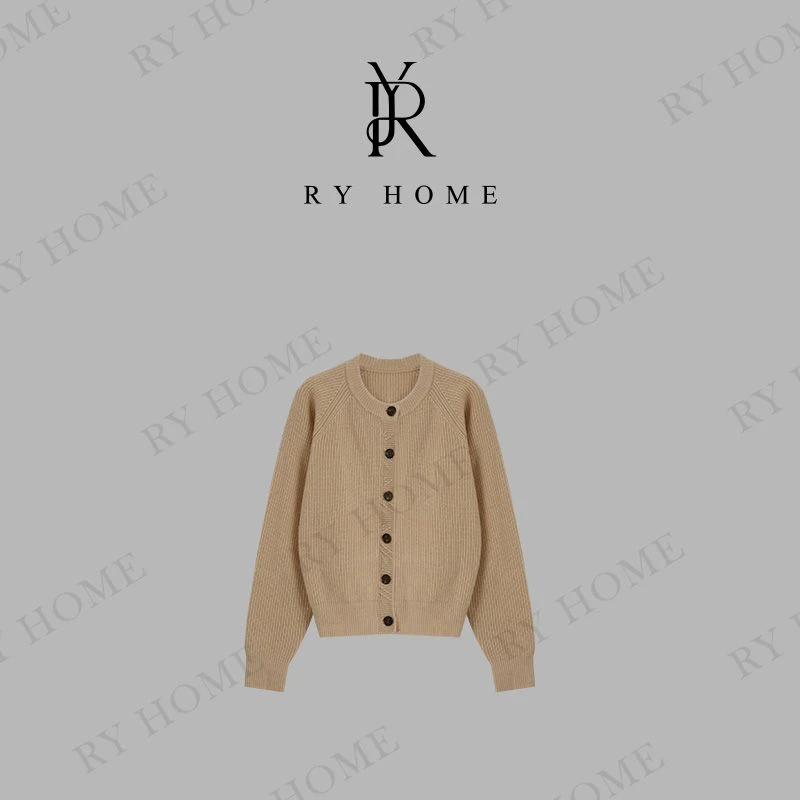 【容雨RYHOME】100%绵羊毛柔软气质圆领单排扣毛织衫253M3012