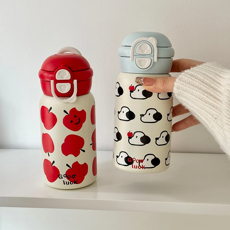 新款ins风高颜值双饮保温杯女生大容量不锈钢水杯可爱小黑猫杯子