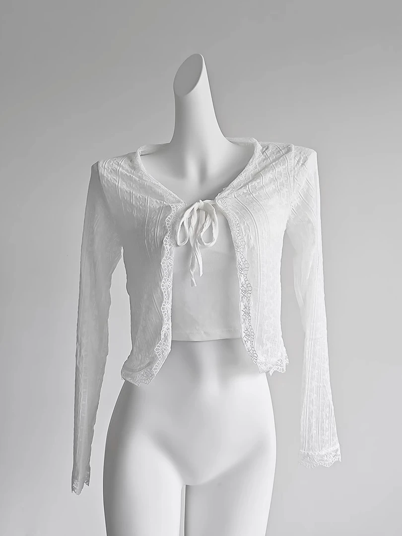 纯欲白色蕾丝薄款防晒衫外套女夏装吊带外搭罩衫短款披肩开衫上衣