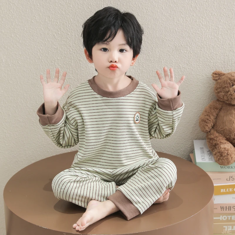 儿童睡衣男童a类纯棉长袖卡通春秋季全棉中童男孩圆领家居服套装