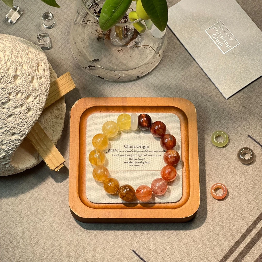 天然水晶牛血红胶花手串 冰糖雪梨黄胶花 红虎眼DIY设计男女同款