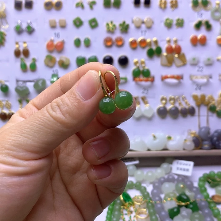 和田玉银S925镶嵌耳饰