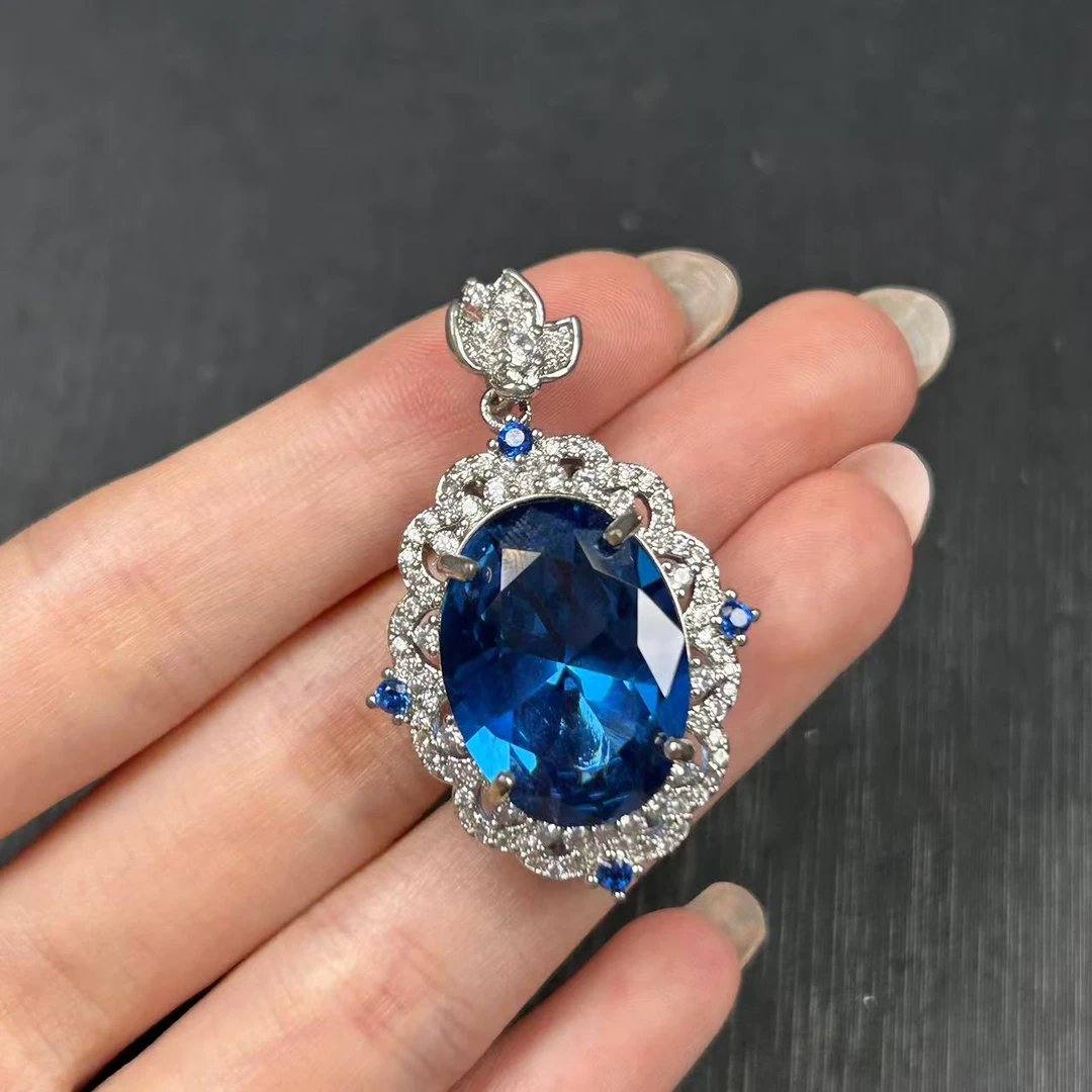 阿鲁沙-气质时尚蓝宝石-精工合金培育吊坠配链474