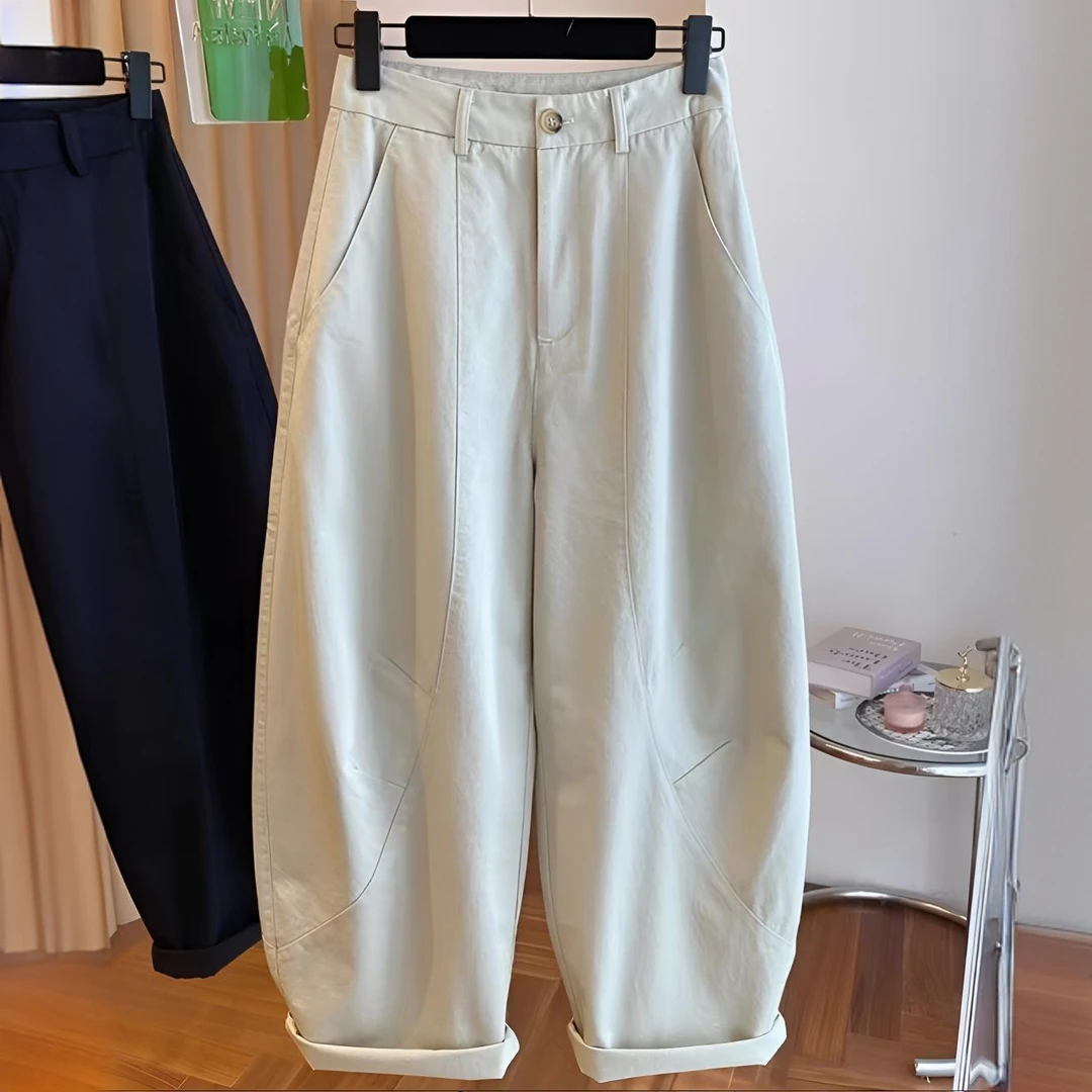 韩国东大门阔腿休闲弯刀裤女2025新款大码宽松高腰百搭镰刀裤w