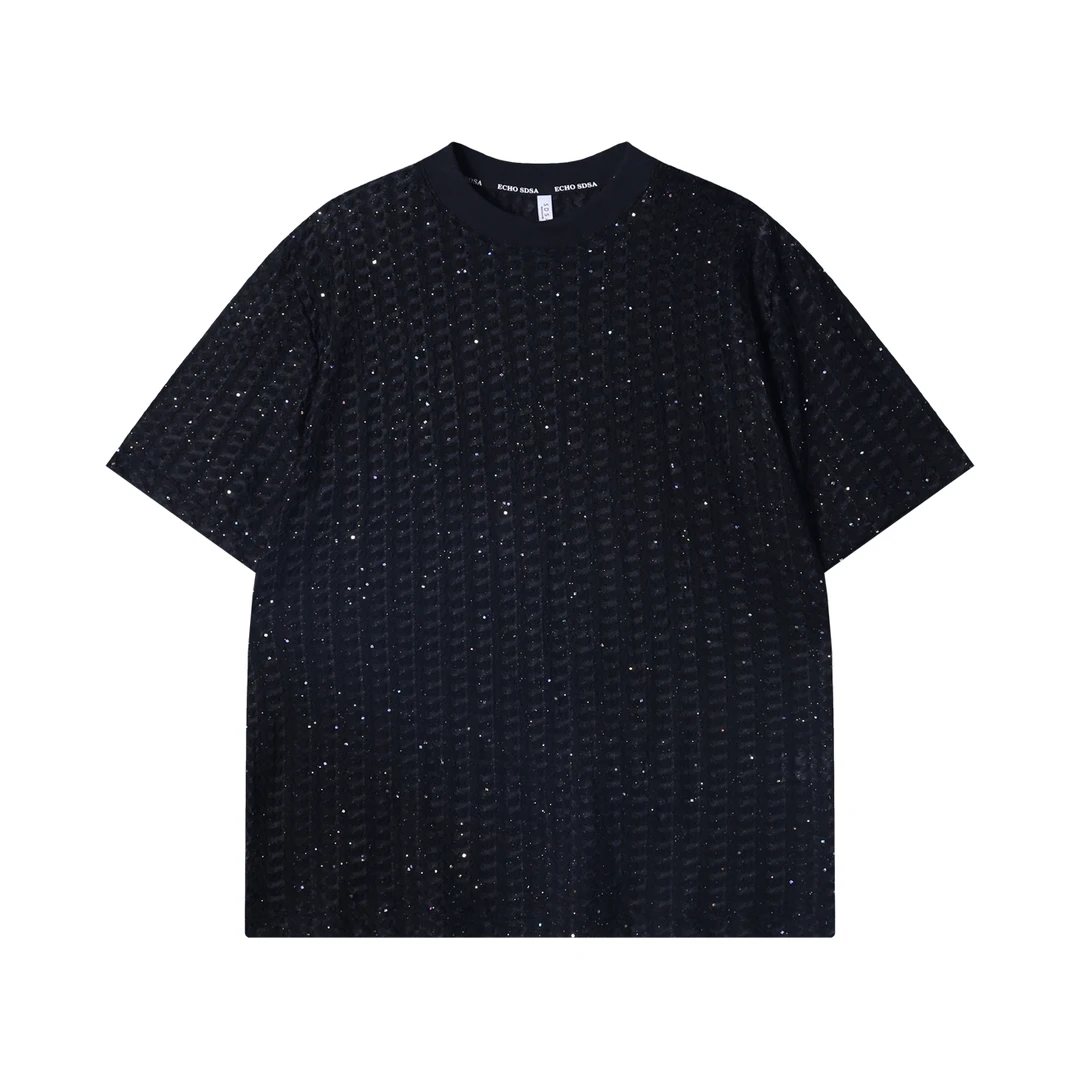 夏季高级感新款美式提花暗纹洒金短袖T恤百搭潮流简约男士上衣