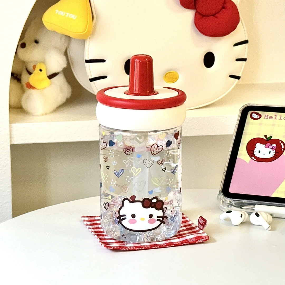 2025夏季新款爱心KT猫塑料水杯女生高颜值大容量便携提环吸管杯