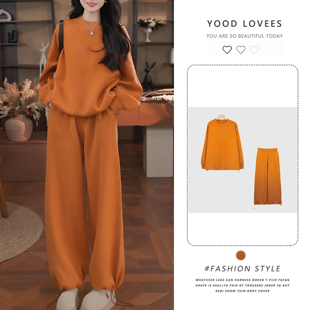 宽松慵懒加厚保暖套头卫衣阔腿裤2025年冬季高级感休闲时尚套装女