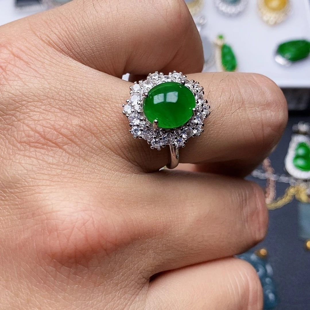 翡翠戒指银S925镶嵌戒指