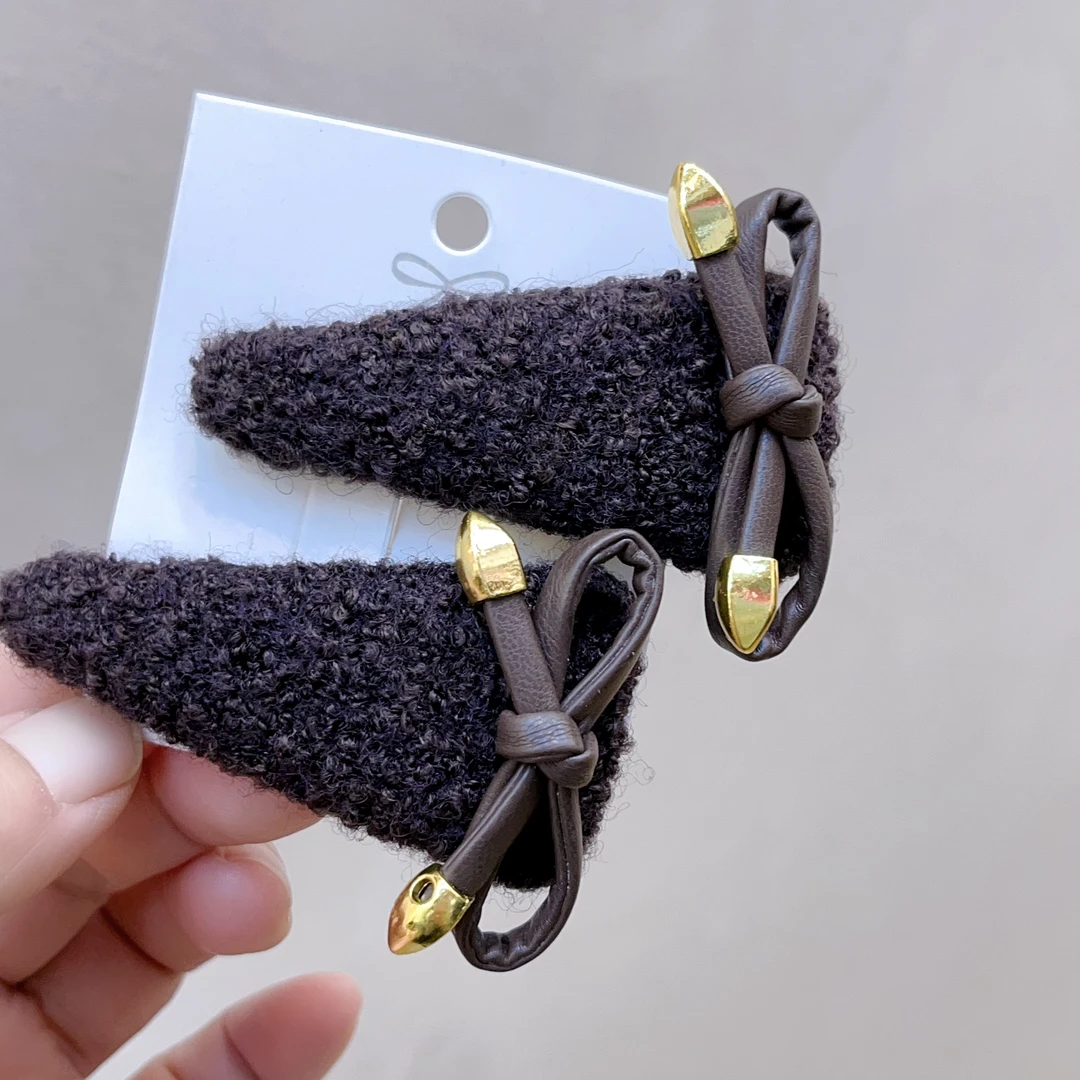 N598咖色蝴蝶结一对掰掰夹