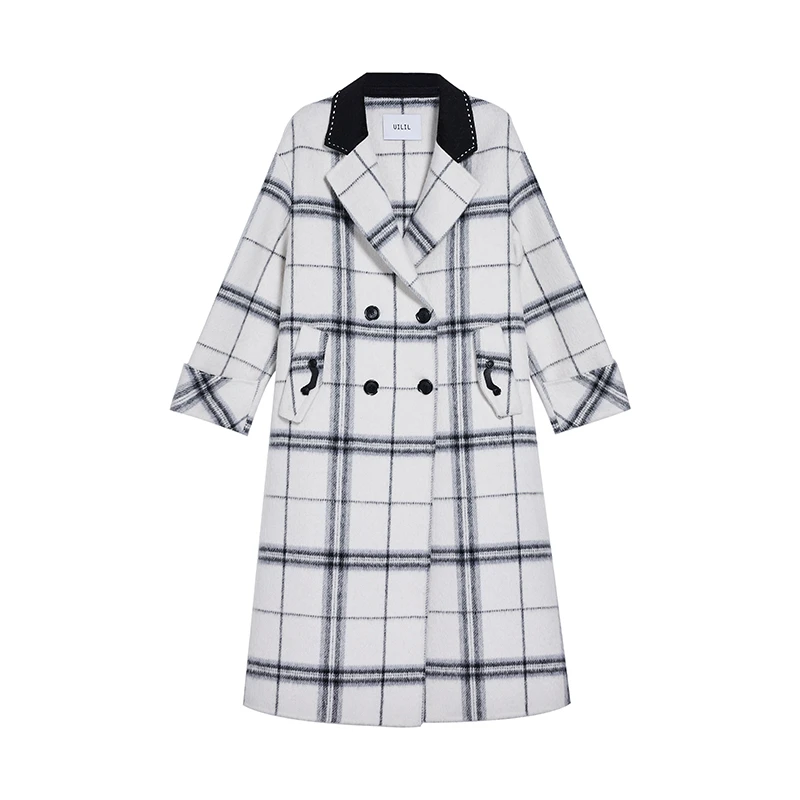 【李不了】复古简约百搭黑白格子毛呢外套10110UIL342W0007