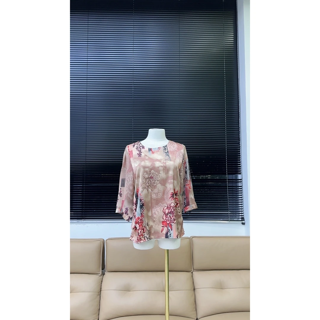 品牌原单梵帛蕊真丝短袖上衣—粉色—858