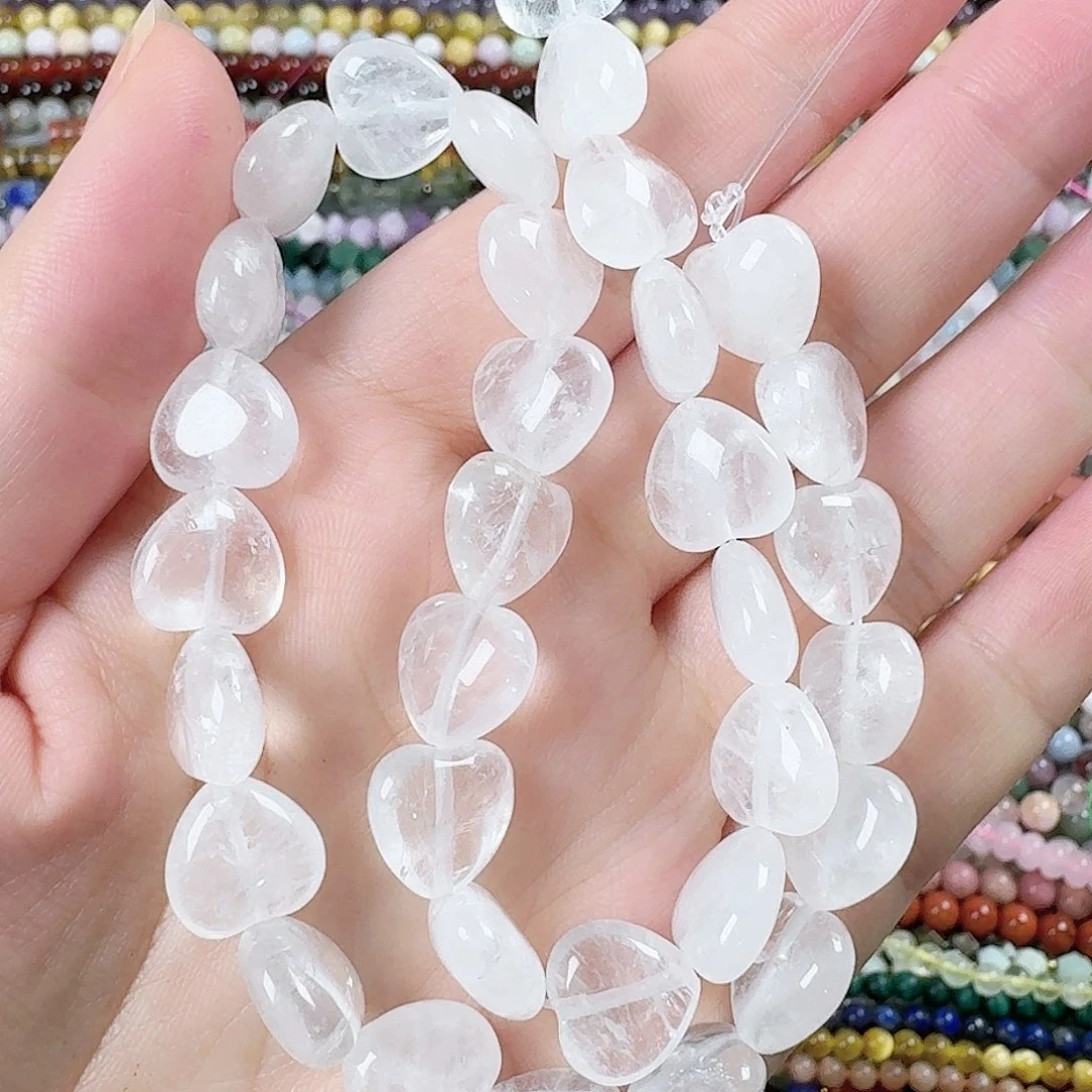 玛瑙/玉髓合金珠宝半成品白水晶爱心一条
