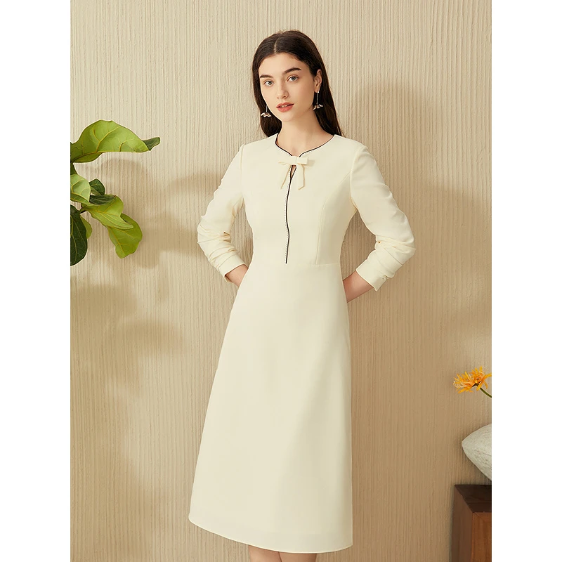 YINER音儿2025春季新款法式优雅撞色褶艺修身连衣裙8C65105216