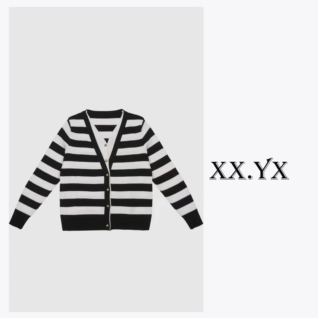 XX.YX（冰-丝假两件）春夏V领假两件冰-丝针织开衫6709