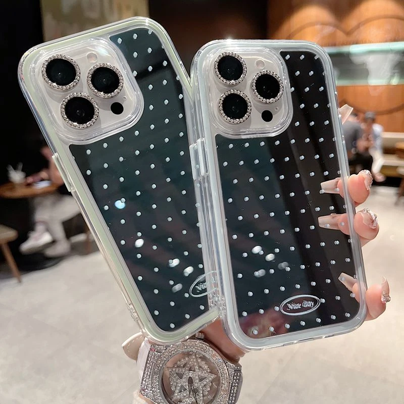 适用苹果系列iPhone16新款手机壳清新时尚简约波点镜面防摔保护套