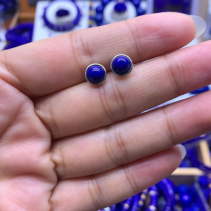 青金石银S925镶嵌耳钉