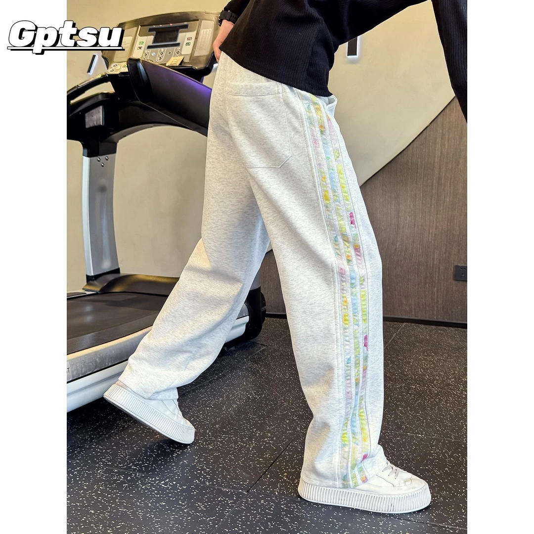 GPTSu彩色条纹卫裤男潮牌直筒裤宽松运动男裤新款裤子春秋休闲裤