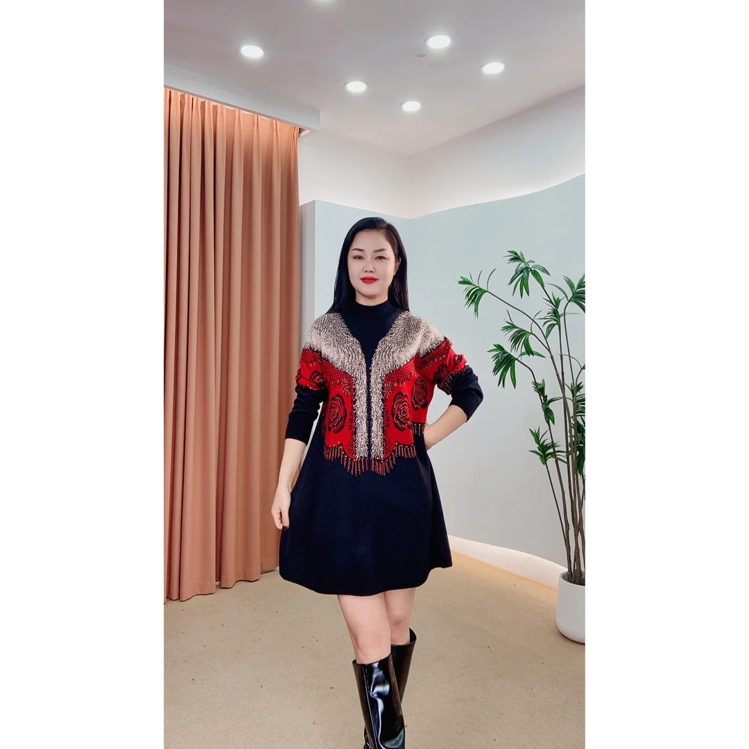 282针织时尚女士网红秋冬提花百搭休闲打底加厚女装连衣裙