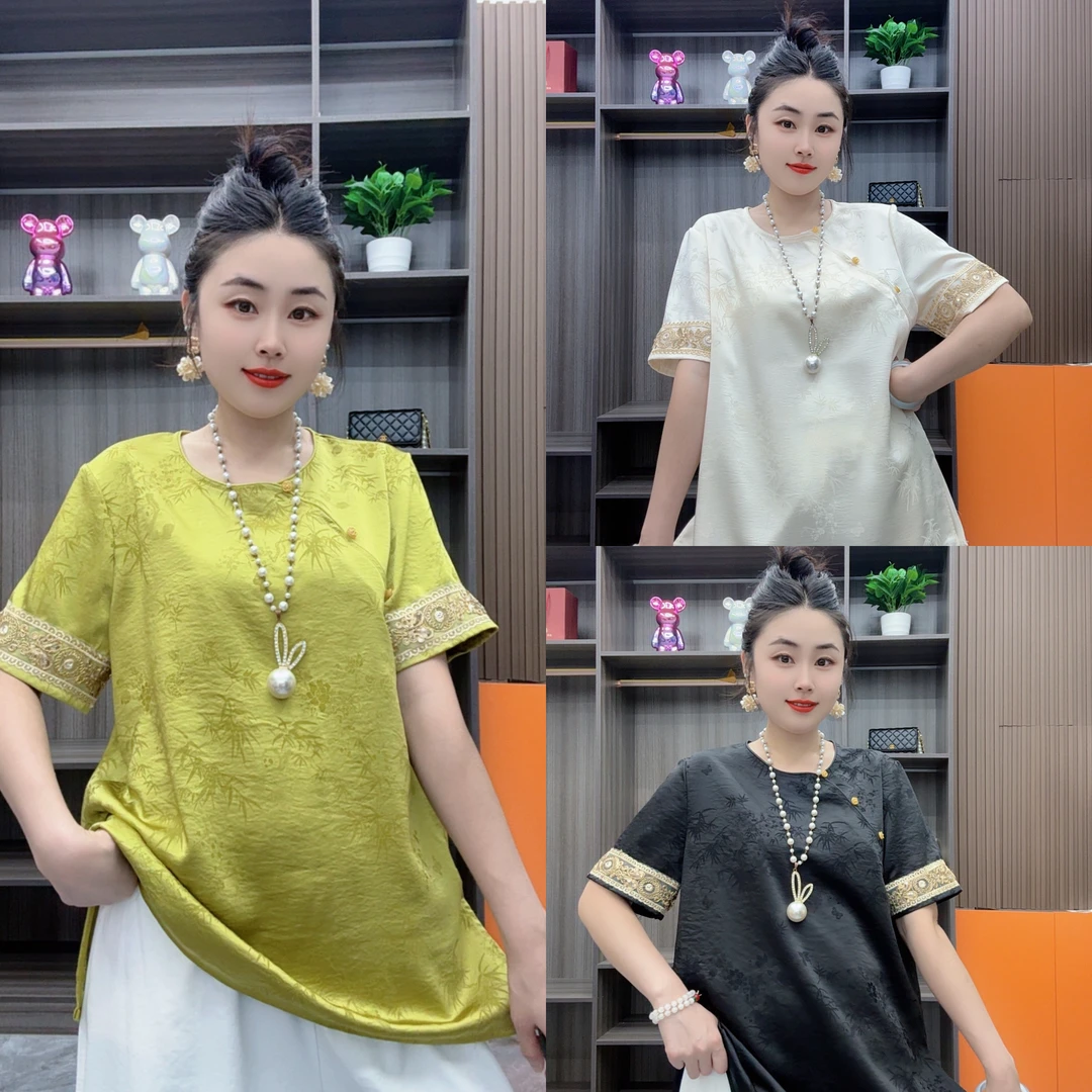 女款夏季新中式时尚百搭潮流斜襟提花衫