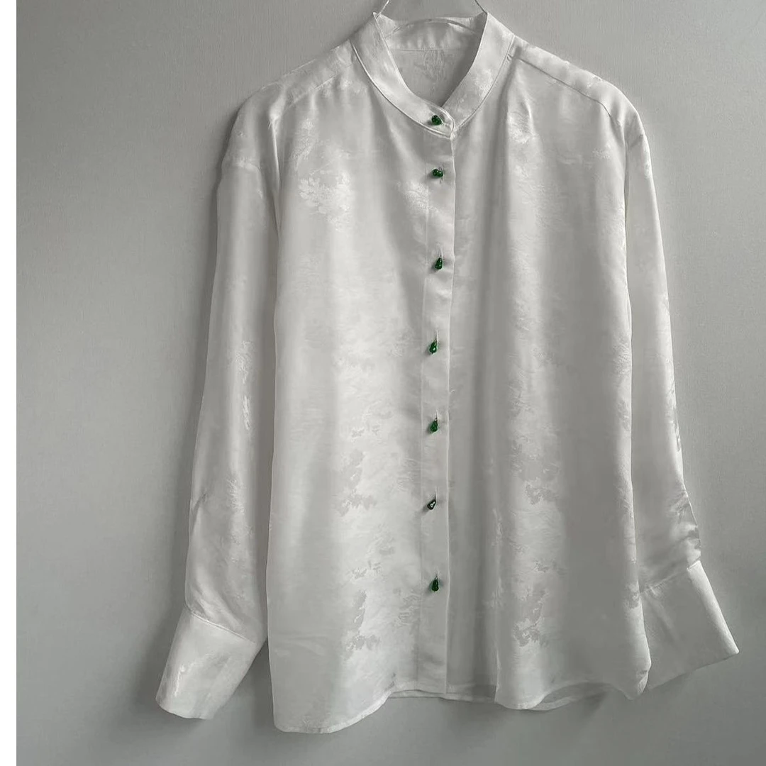 i-EAST 冰川少女~新中式提花葫芦扣饰衬衫-4C S24019