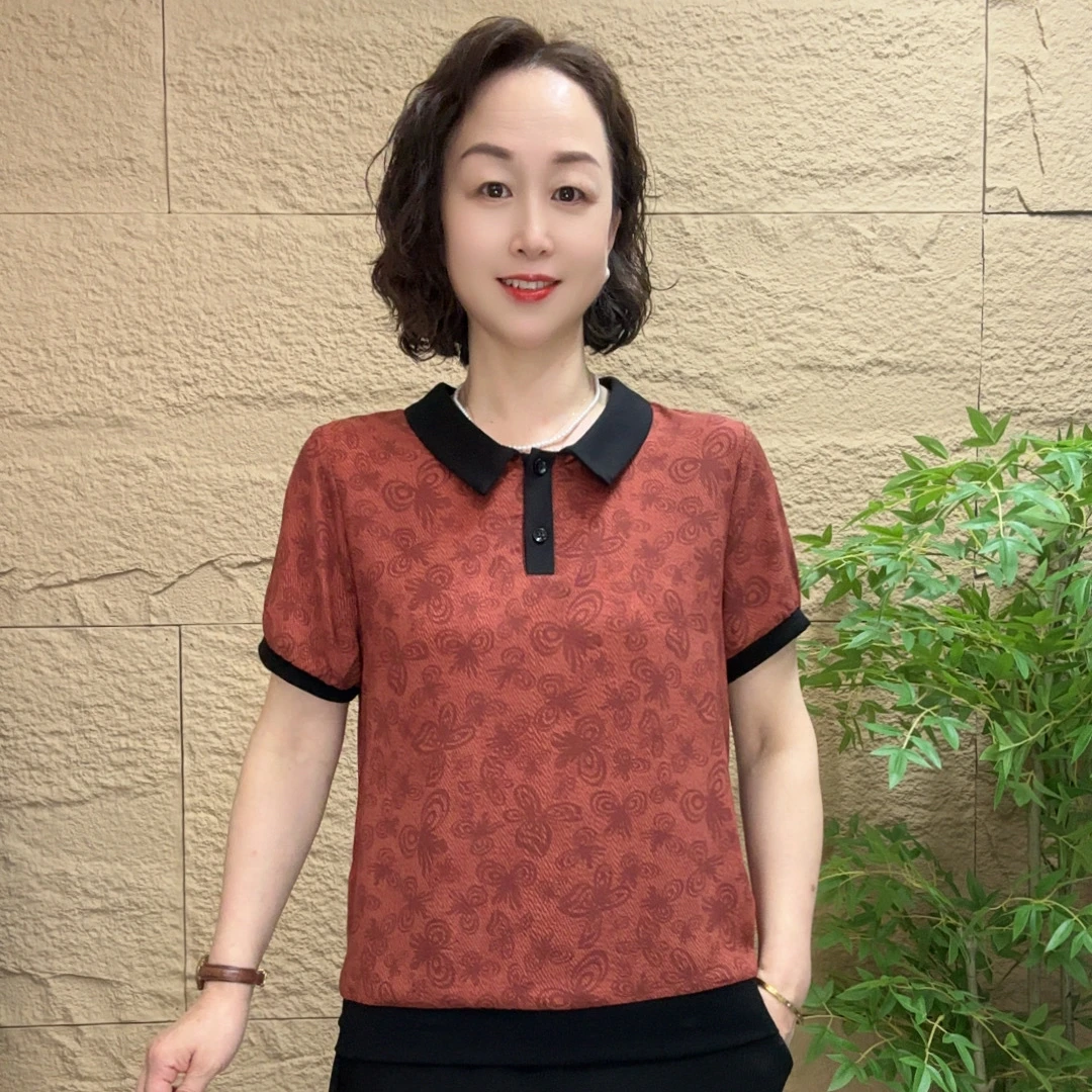 妈妈装流行欧若拉时尚潮牌女装宽松夏装女士独特漂亮小衫休闲短袖