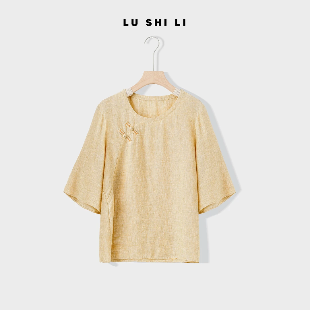 大宁女装  【黄玉米】亚麻汉麻/夏季斜襟手工高货上衣衬衫89125