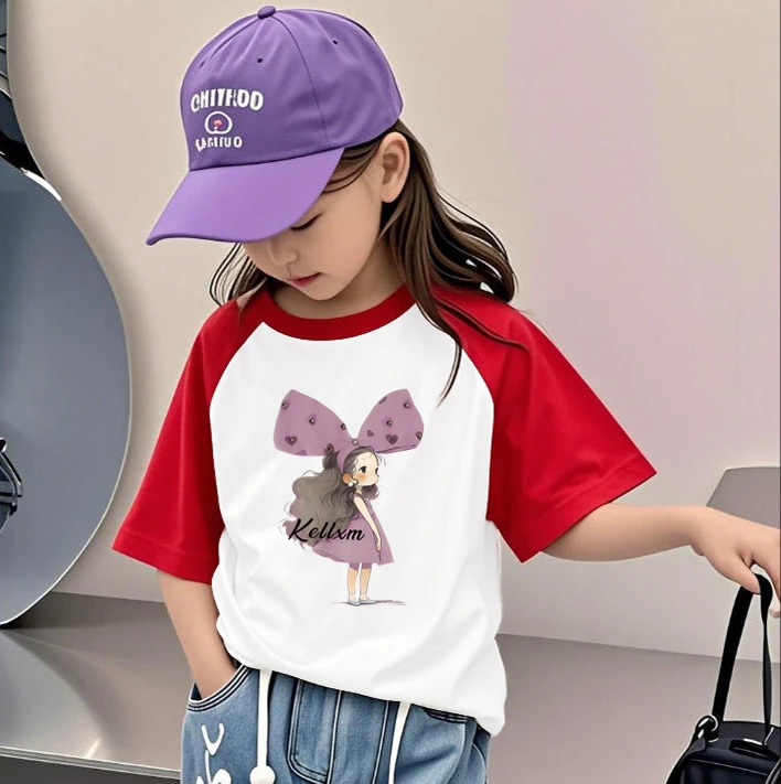 中小童女孩插肩上衣夏季夏装2025新款儿童小女孩女童纯棉短袖T恤