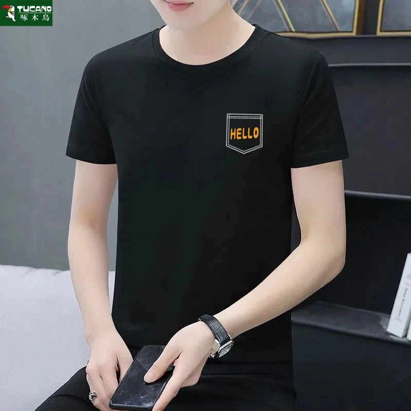 啄木鸟新款男士短袖T恤男装百搭夏季潮流打底衫半袖圆领t恤体恤衫