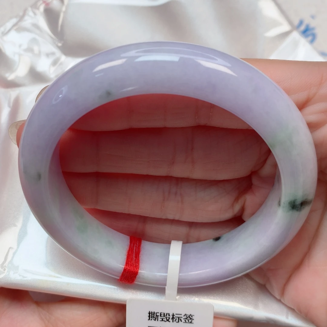 翡翠手镯未镶嵌57.6圈 紫底飘绿花 高性价比