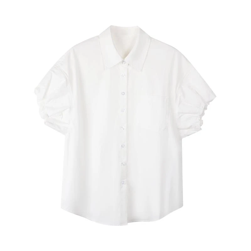 30572常【LA订单】法式泡泡袖白衬衫纯棉短袖通勤气质百搭上衣0107