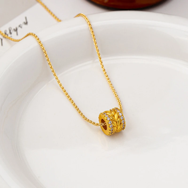 铜合金吊坠 路路通点钻繁花麦穗.吊坠精致金色饰品项链花丝高级款