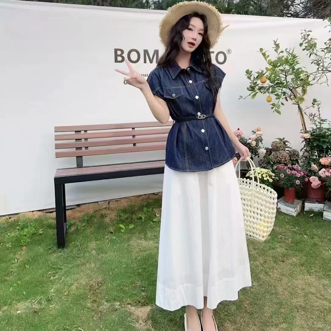 牛仔衫半身裙时尚套装2025春夏新款韩版文艺知性淑女气质上下套裙