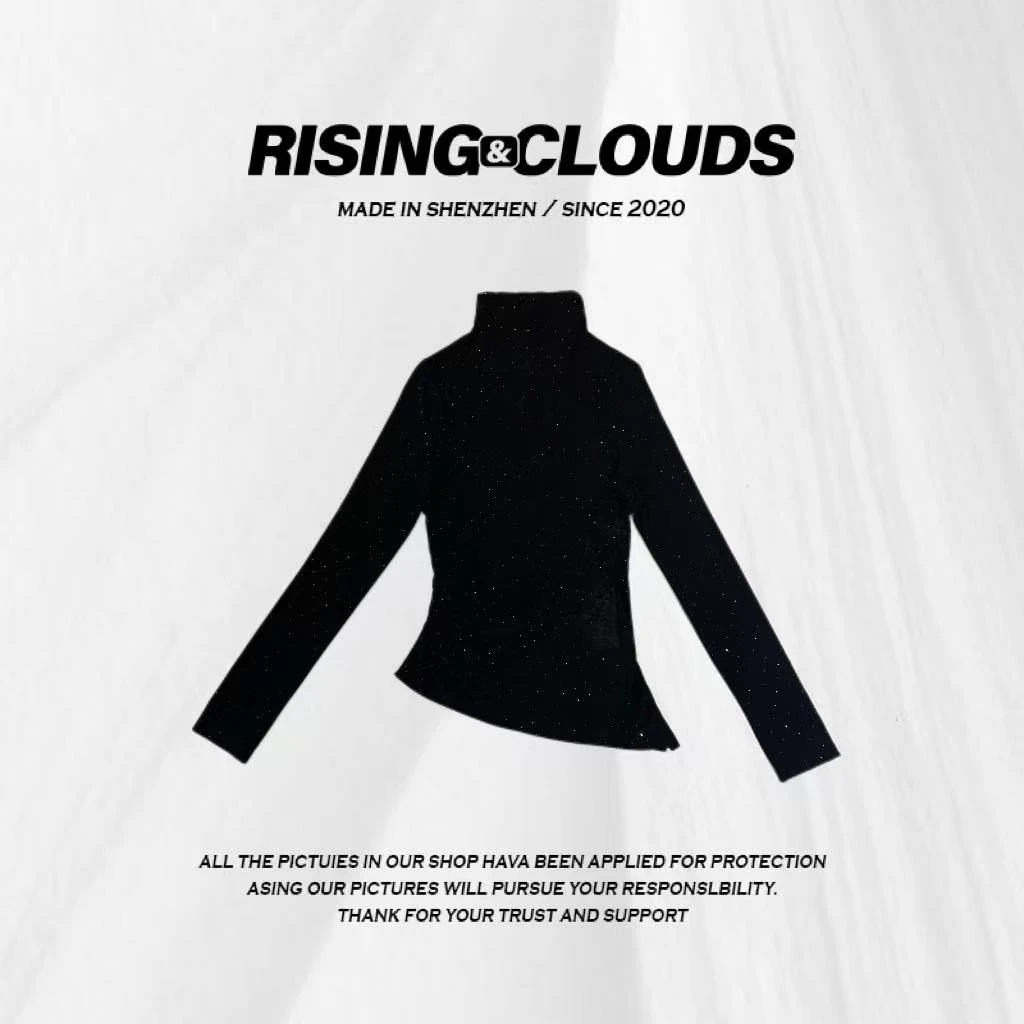 RISING&CLOUDS【布灵布灵】秋冬南油烫钻不规则中领打底衫120089
