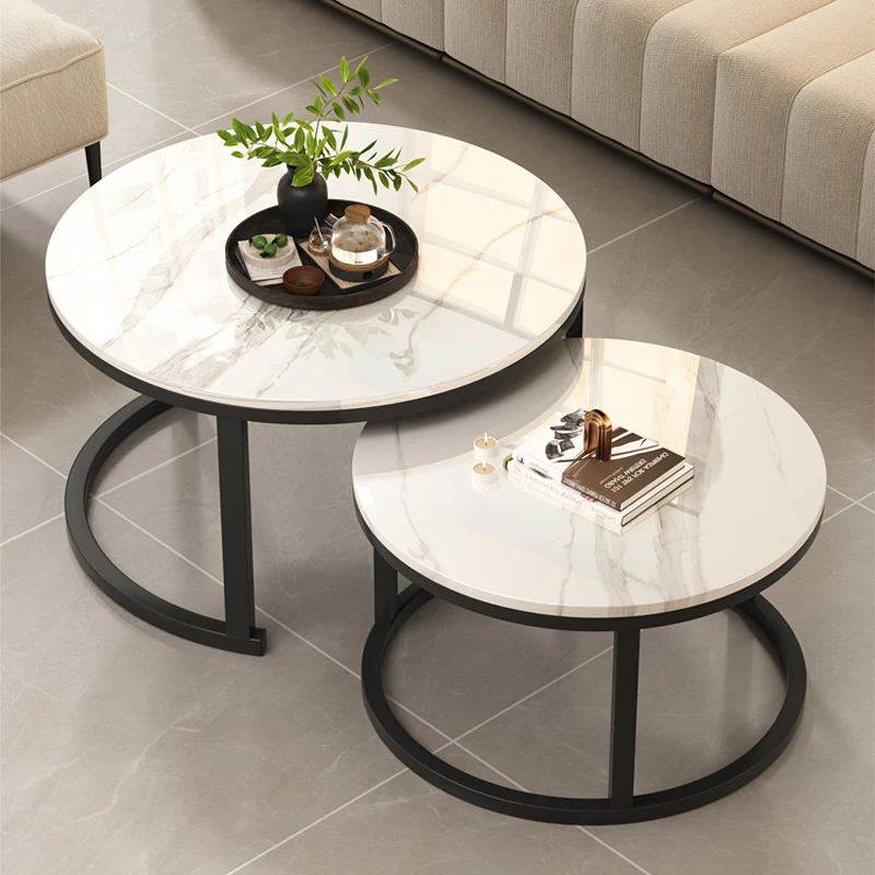 简约圆形茶几北欧家用小户型轻奢客厅组合子母桌边几圆形岩板茶几
