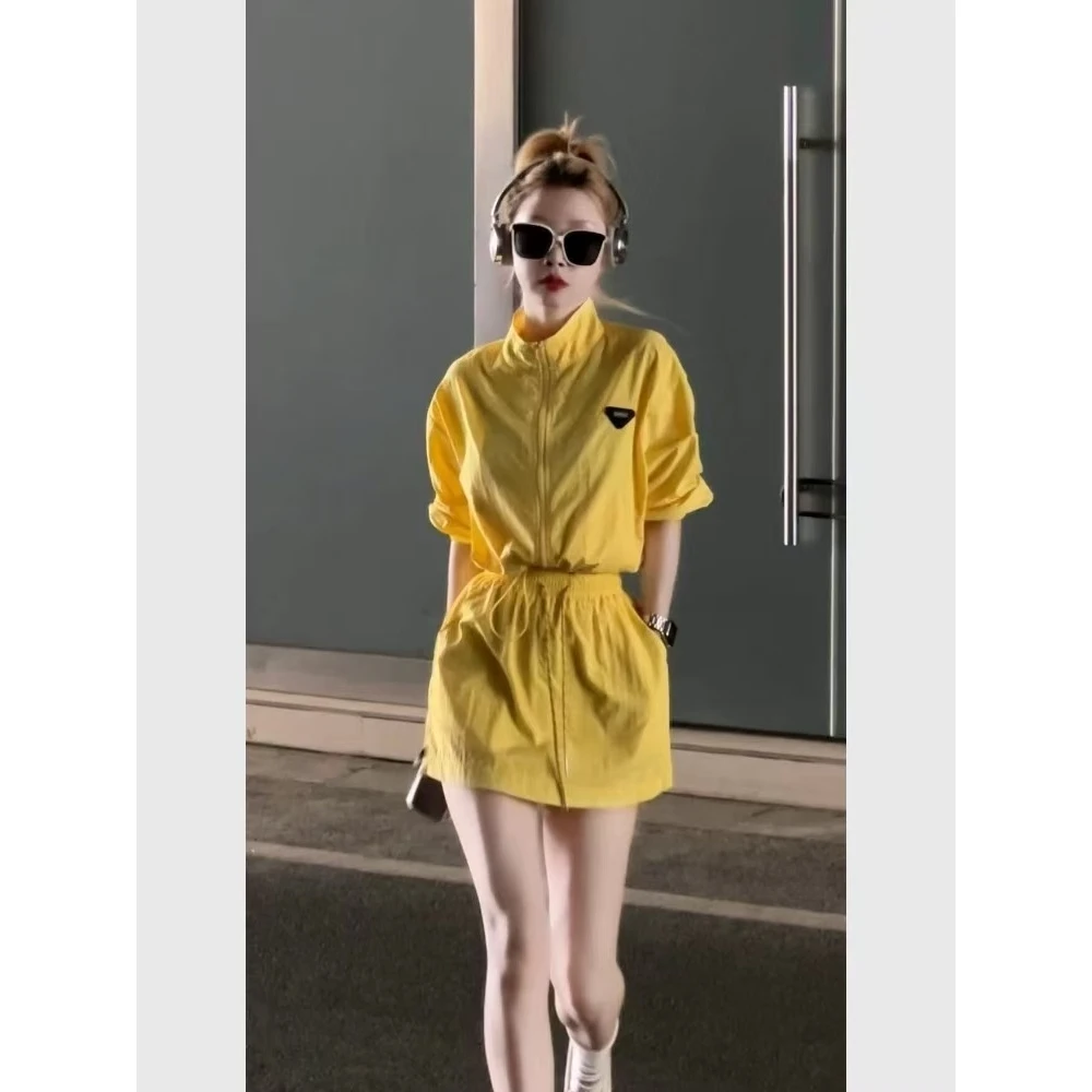酷飒拽姐黄色防晒套装裙两件套气质韩版高级感2025夏日穿搭一整套