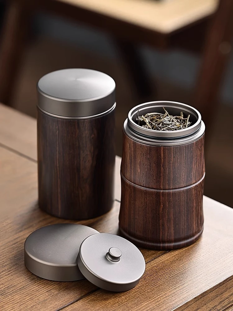 黑檀实木茶叶罐金属密封罐便携存茶罐高档带盖小巧家用车载大容量