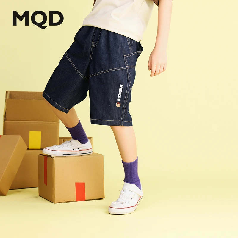 MQD童装25夏季新品学院风潮酷休闲百搭五分裤舒适牛仔裤9652W1412