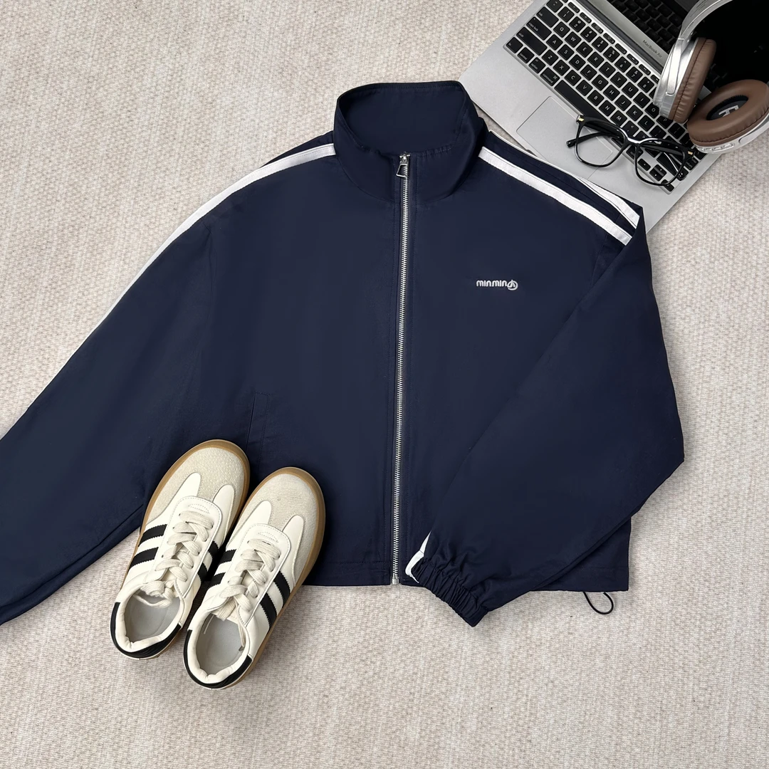 简约时尚立领拼色条纹宽松休闲外套 YSYCW764-1