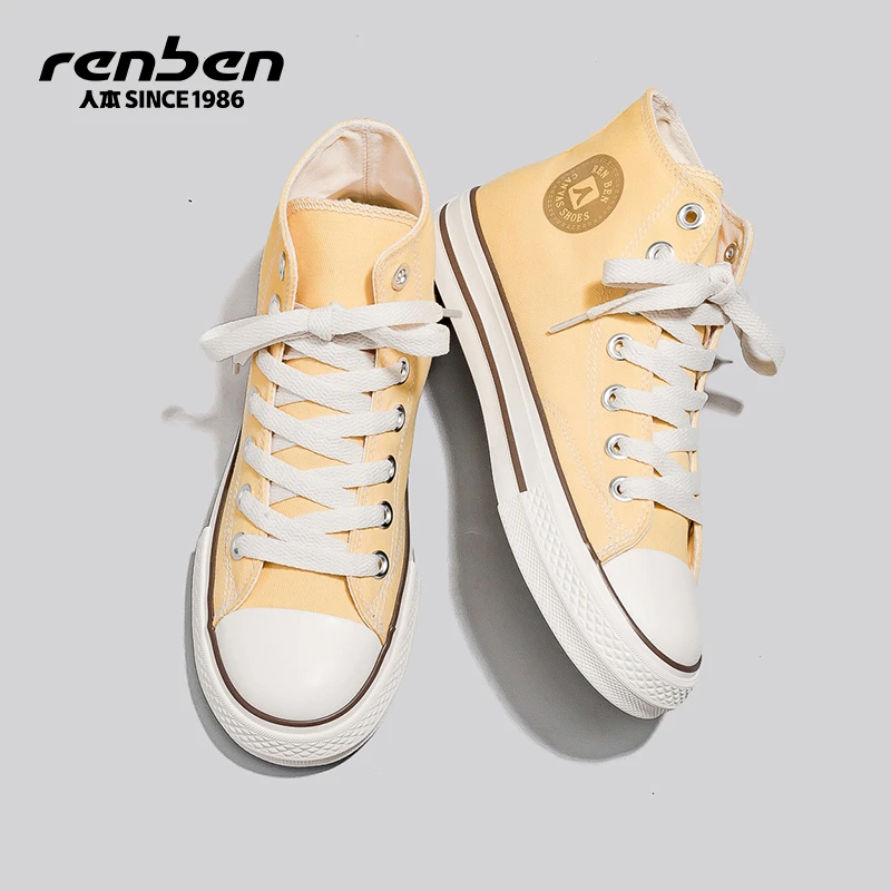 人本官方旗舰店2025新款休闲百搭帆布鞋女款运动女鞋中帮布鞋学生