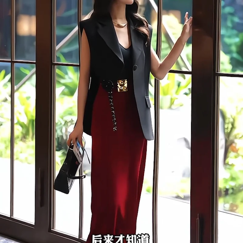 重工立体花朵无袖外套女夏季新款欧货时尚洋气叠穿西装领坎肩上衣