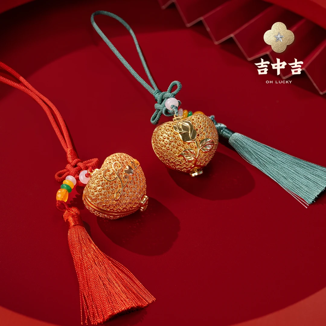 吉中吉·铜《心心相印》花丝爱心摆件 花丝工艺 爱心车挂件 桌面摆件