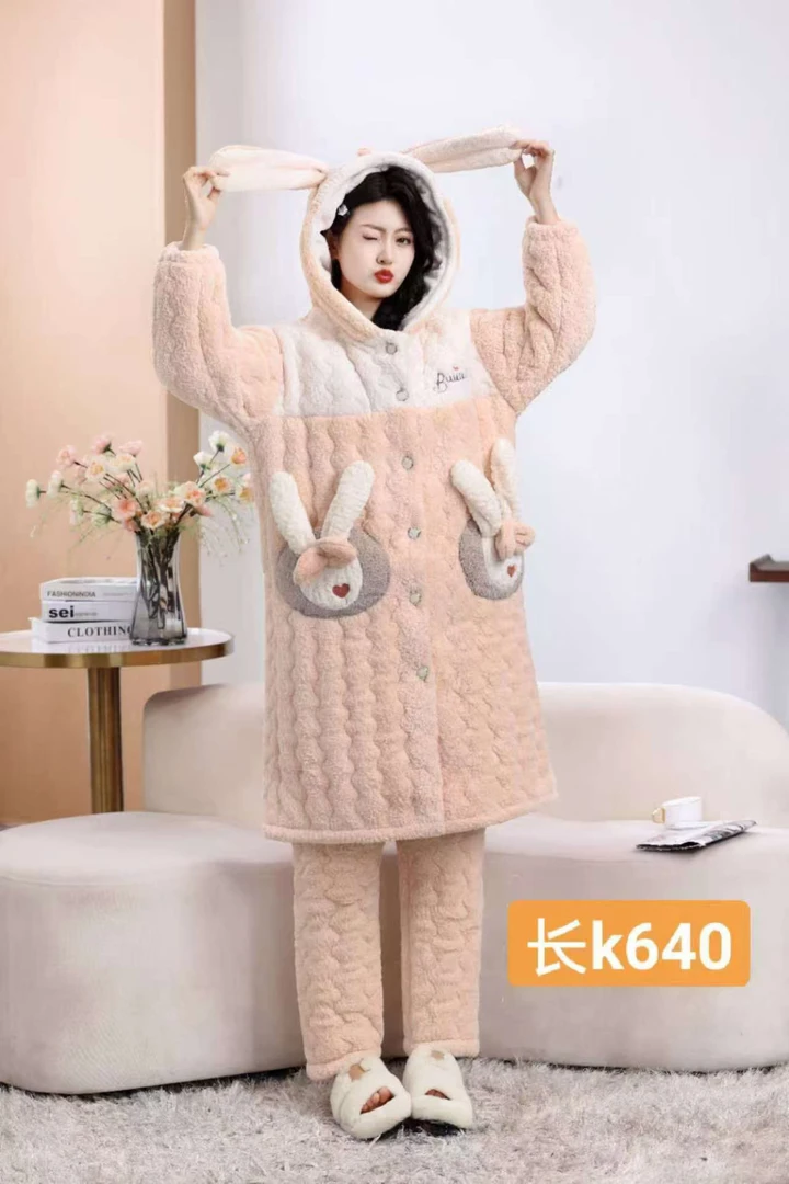 640款连帽睡袍冬季加厚保暖家居服舒适