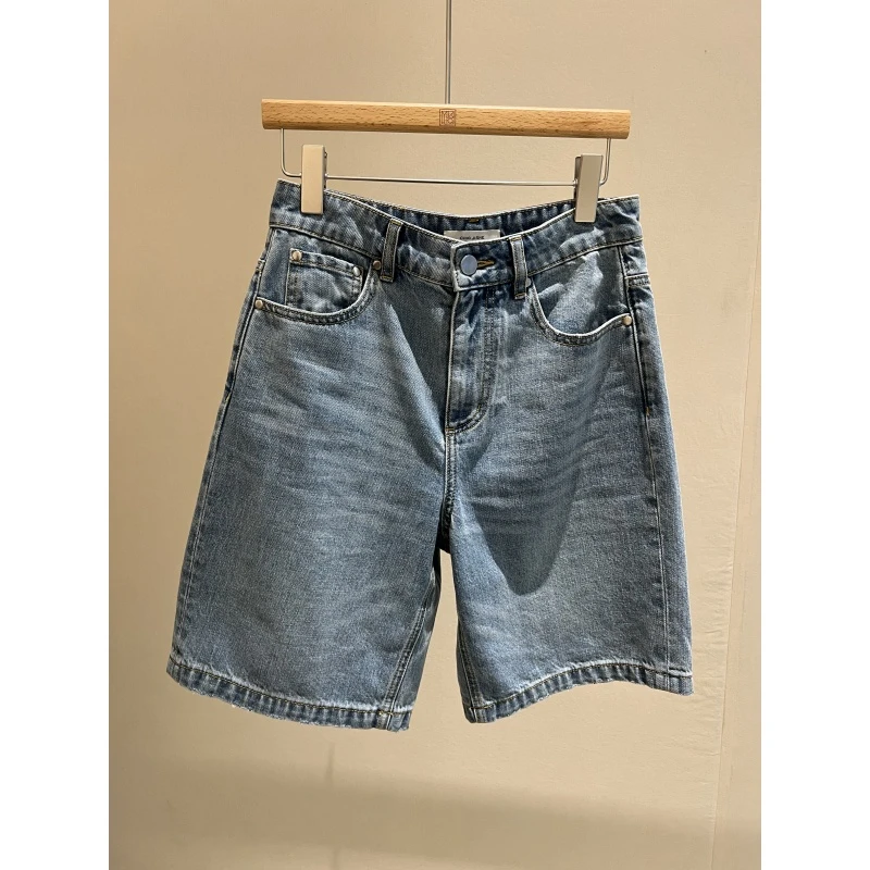 【兰帝专属】浅蓝中高腰百慕大牛仔中裤82501