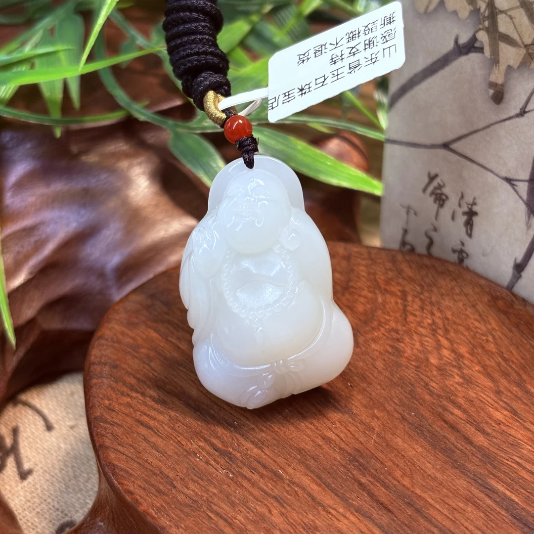 705079#新疆和田玉白玉佛公、大肚弥勒佛吊坠 精雕大气挂坠雕刻