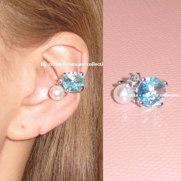 合金合成锆石耳饰 Song of blue·蔚蓝之歌～无耳洞蓝色闪钻耳骨夹