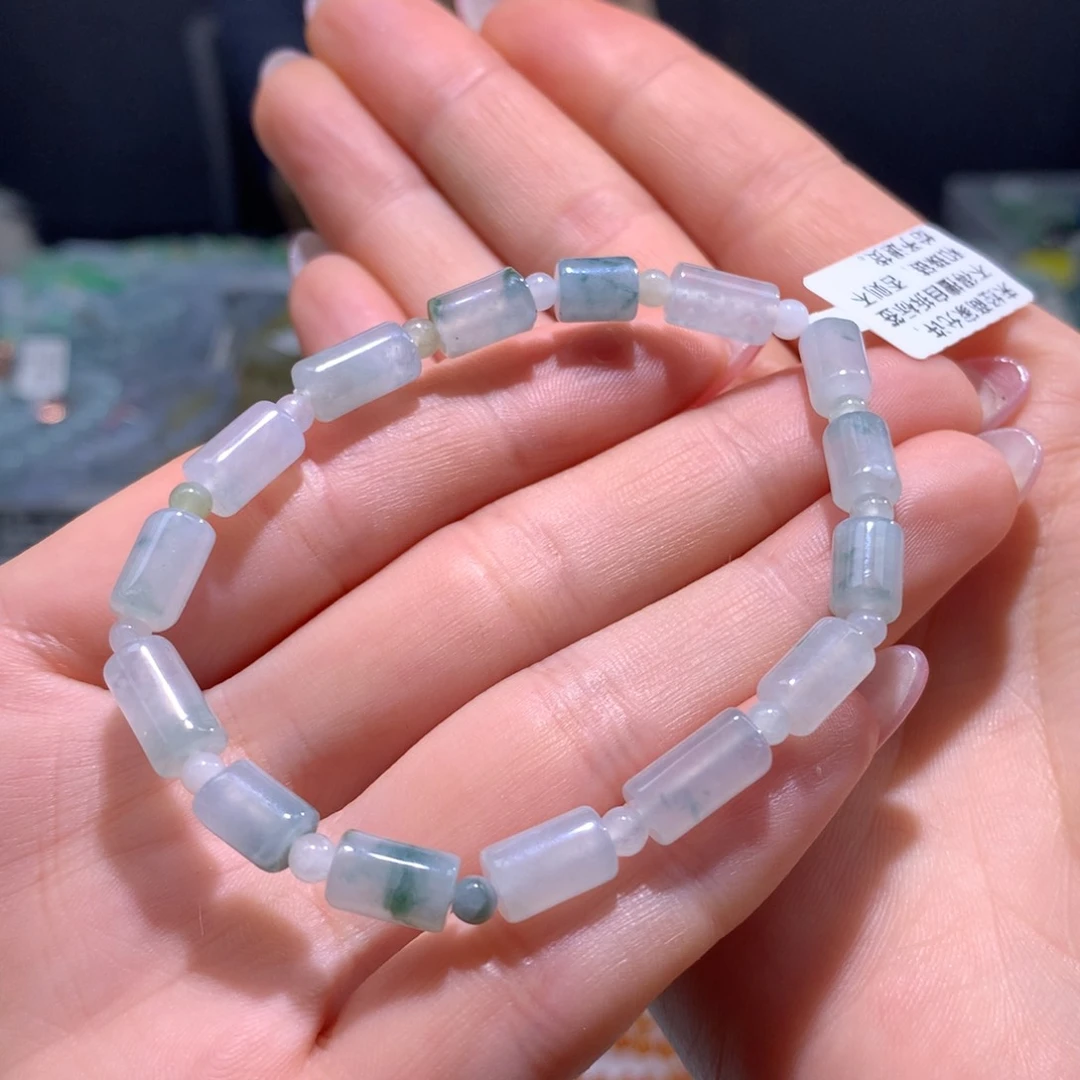 翡翠手链未镶嵌冰胶飘花桶珠手链卡5.9m m