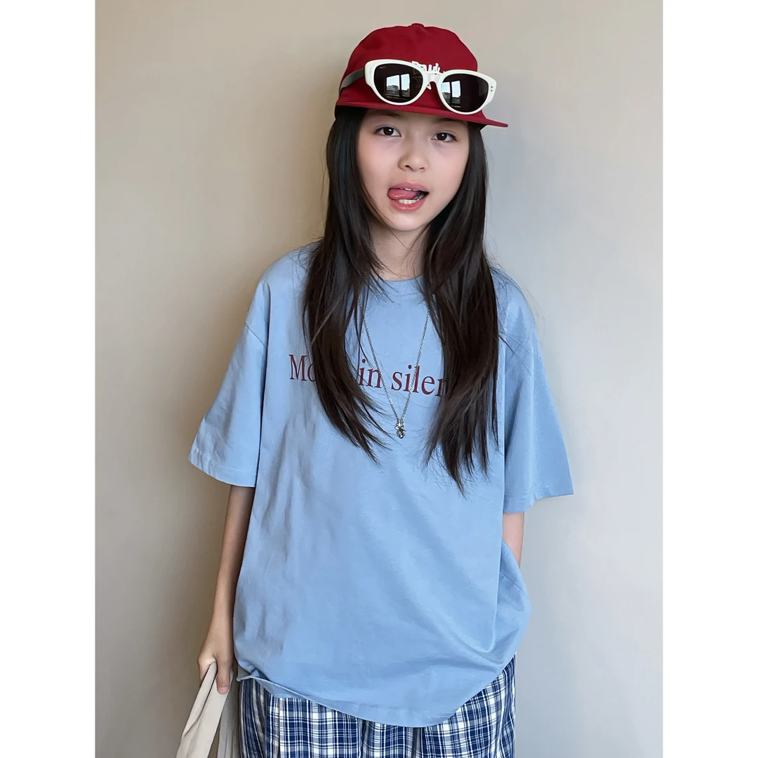 YUUKO 【小蓝T】蓝色简约印花字母T恤—25068