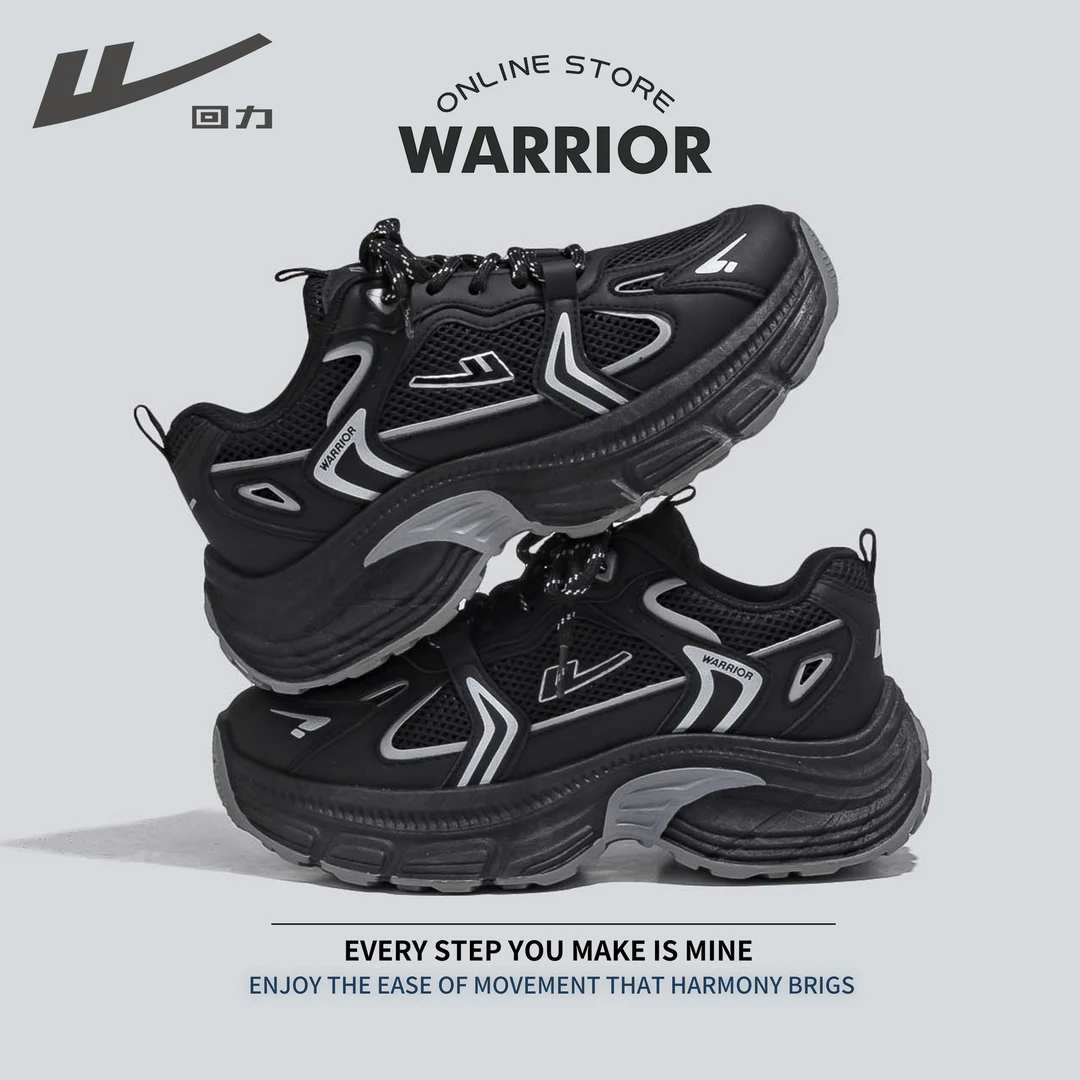 回力运动鞋女款秋季2025新款网面透气休闲女鞋黑色厚底跑步老爹鞋