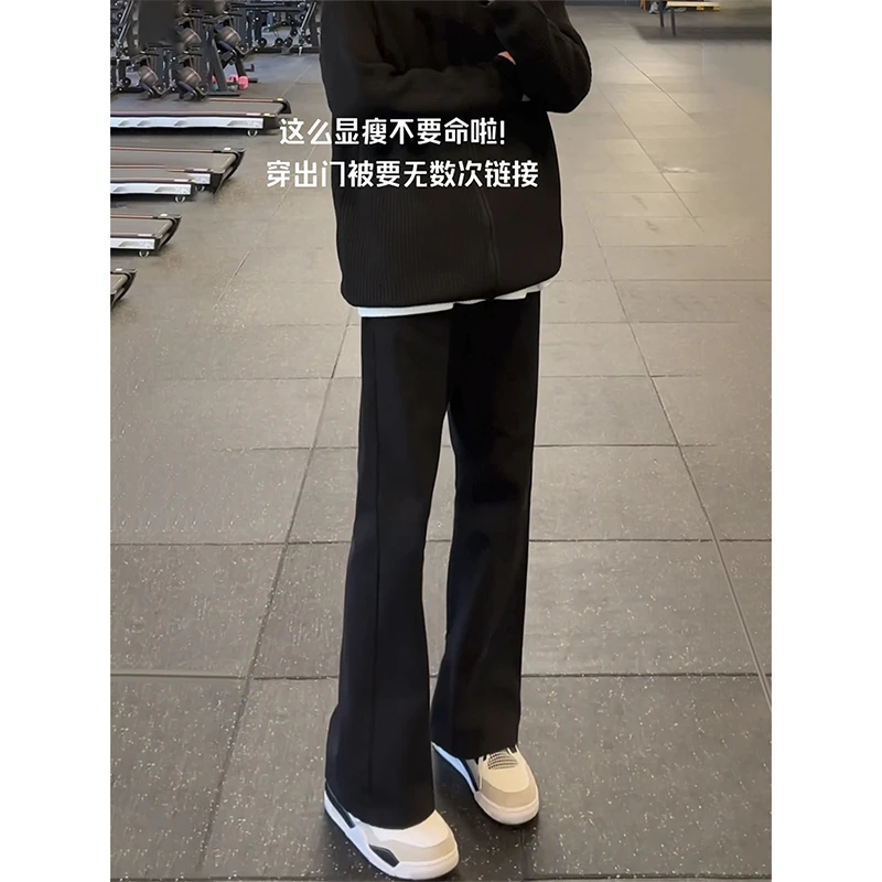 纯黑色微喇牛仔裤男款加绒痞帅高级感裤子美式高街vibe柳叶弯刀裤